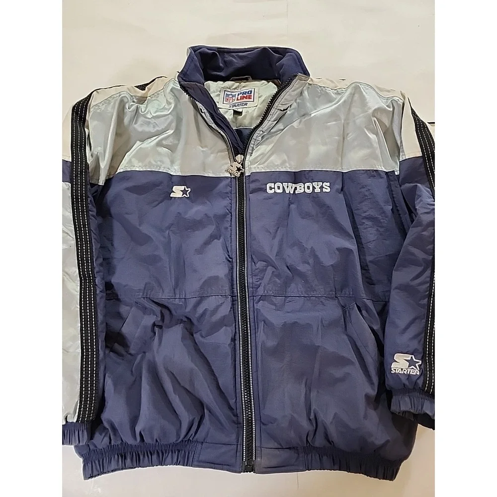 VTG Starter Pro Line Dallas Cowboys Jacket Puffy Mens LG Reflective Full Zip NFL
